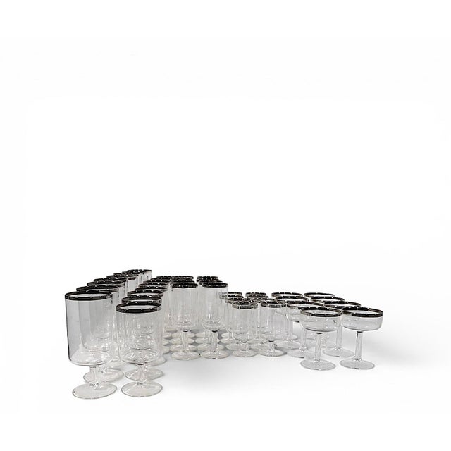 Glass Large 40 Pc. Set Federal Executive Mod Platinum Band Stemware Hollywood Regency Mid Century Vintage Barware For Sale - Image 7 of 17