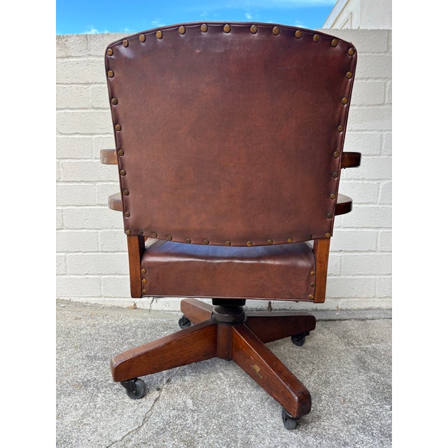 Midcentury Modern 1940s Leather Vintage Swivel Office or Library Desk Chair For Sale - Image 4 of 8