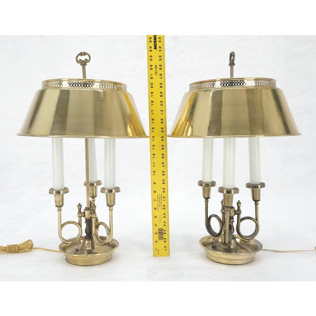 Pair of Unusual Brass Shades Brass Bases Bouillotte Table Lamps MINT! For Sale - Image 14 of 15