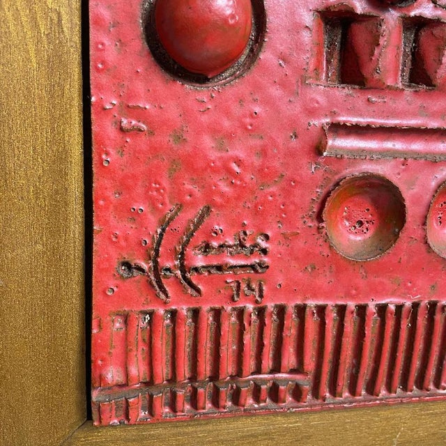 After Carlos Carlè, Argentine Modern Sculpture Painting, 1974, Red Ceramic & Gilt Wood For Sale - Image 15 of 18