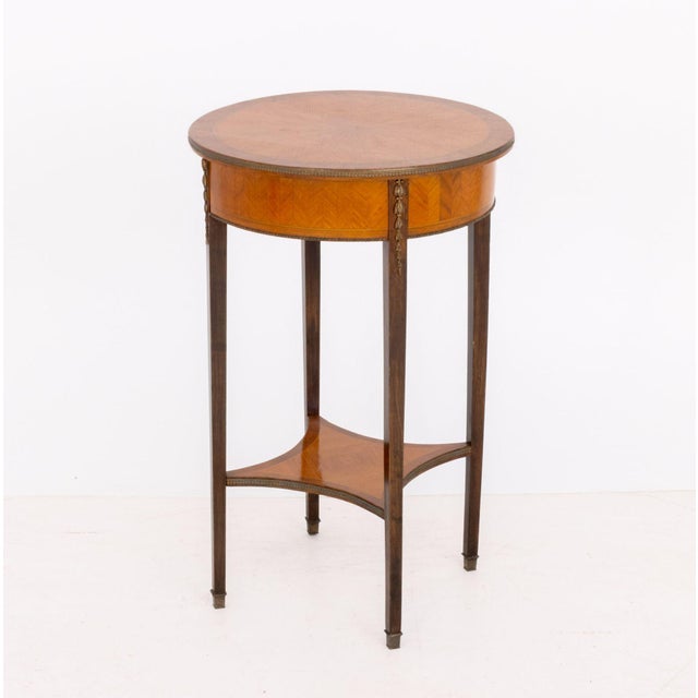 Brown Louis XVI Style Gilt Metal Mounted Parquetry Occasional Table For Sale - Image 8 of 8