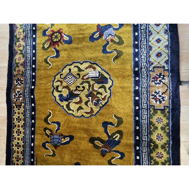 Textile Exquisite Vintage 1950s Silk-on-Silk Chinese Art Deco Rug 4.1' X 7.3' (125cm X 222cm) For Sale - Image 7 of 13