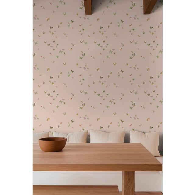 Textile Butterfly Grove Grasscloth Wallpaper by House Party | Pink Blush | 8 Yards For Sale - Image 7 of 9