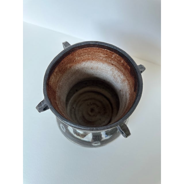 Black Late 20th Century Primitive Black Ceramic Vase With Abstract Markings For Sale - Image 8 of 9