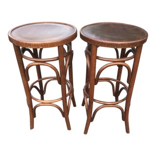 1970s Vintage Thonet Style Bentwood Bar Counter Stools- a Pair For Sale