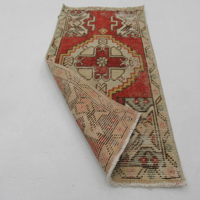 Mid-Century Modern Worn Vintage Mini Rug For Sale - Image 3 of 4