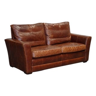 Vintage Brown Leather 2-to-3-Seater Sofa For Sale