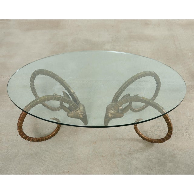Alain Chervet Brass Lbex Rams Head Cocktail Table After Alain Chervet For Sale - Image 4 of 17