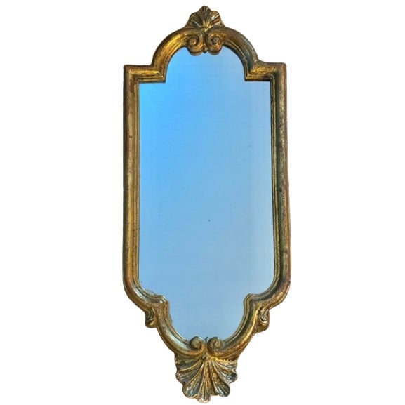 Mid-Century Petite Italian Florentine Giltwood Rococo Wall Mirror For Sale