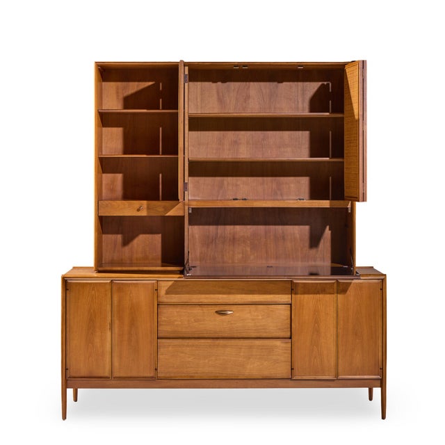 Barney Flagg for Drexel Parallel Mid Century Walnut and Cane Credenza and Hutch For Sale In Chicago - Image 6 of 15