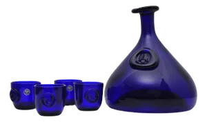 Cobalt Blue Viking Decanters and Cups by Ole Winther for Holmegaard Glasswork, 1962, Set of 5