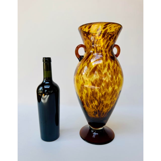 Vintage Tortoiseshell Art Glass Amphora Vase For Sale - Image 10 of 10