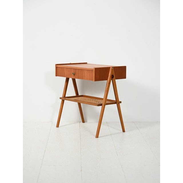 Scandinavian Teak Bedside Table with Vienna Straw, 1950s For Sale - Image 4 of 13