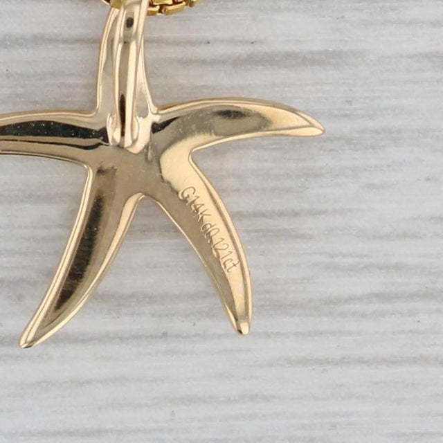 New 0.12ctw Diamond Star Pendant 14k Yellow Gold 17-18" Box Chain For Sale - Image 4 of 6
