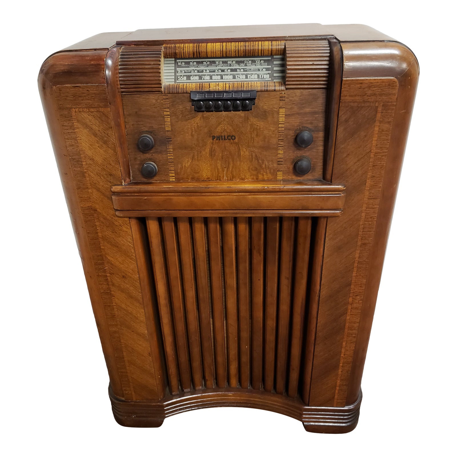 Vintage, Antique 1941 Philco, Art Deco Console Radio With Inlays, Model