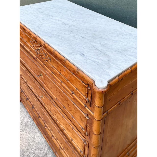 Vintage Wood and Marble Faux Bamboo Chest For Sale - Image 11 of 16