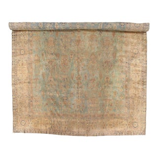 Antique Indian Agra Carpet, Handmade Rug, Green - Blue, Taupe, Beige, Allover For Sale
