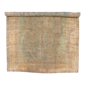 Antique Indian Agra Carpet, Handmade Rug, Green - Blue, Taupe, Beige, Allover