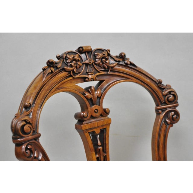 Antique Victorian Carved Walnut French Tapestry Parlor Side Chairs - Set of 4 For Sale - Image 12 of 15