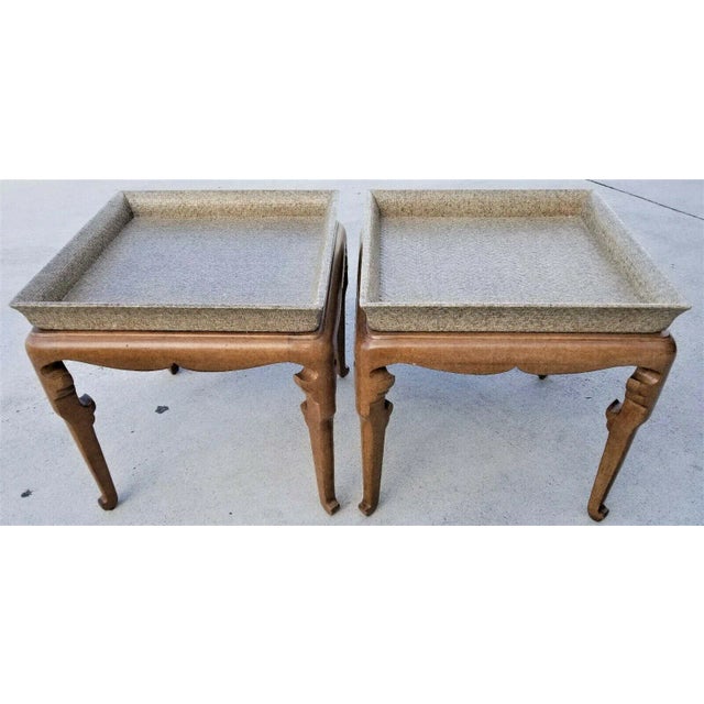 African Asian Side End Tables Lacquered Grasscloth by Marge Carson For Sale - Image 3 of 13