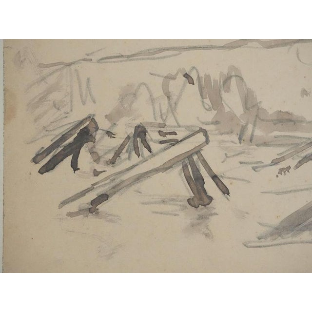 Modern Maximilien Luce, Normandy, Wooden Stakes on the Beach, Wash and Ink For Sale - Image 3 of 7