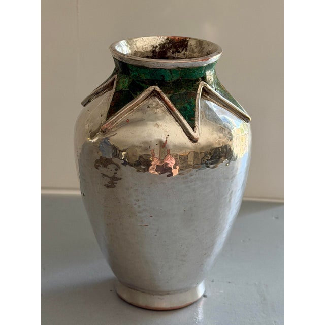Emilia Castillo Vintage Emilia Castillo Taxco Brutalist Silver Plate and Malchite Vase For Sale - Image 4 of 11