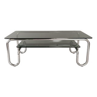 Italian Space Age Steel and Smoked Glass Coffee Table, 1970s For Sale