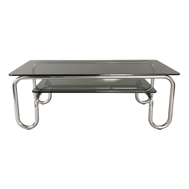 Italian Space Age Steel and Smoked Glass Coffee Table, 1970s For Sale