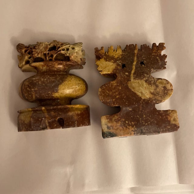 Antique Chinese Carved Soapstone- a Pair For Sale - Image 4 of 13