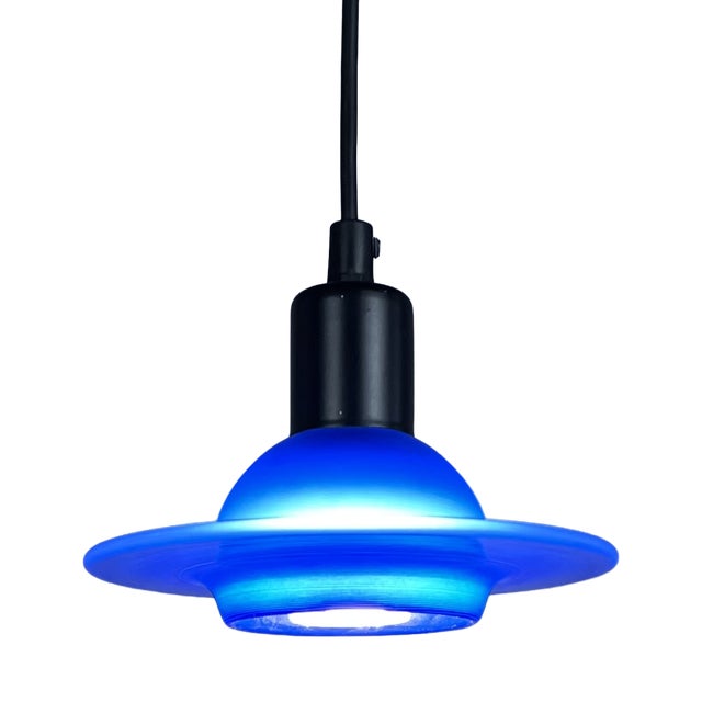 Danish Blue Glass Pendant Lamp, 1980s, Set of 2 For Sale