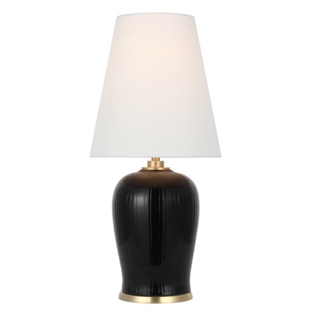 Traditional Thomas O'Brien by Visual Comfort Signature Opera 16" Table Lamp in Raven Black with Linen Shade For Sale - Image 3 of 3