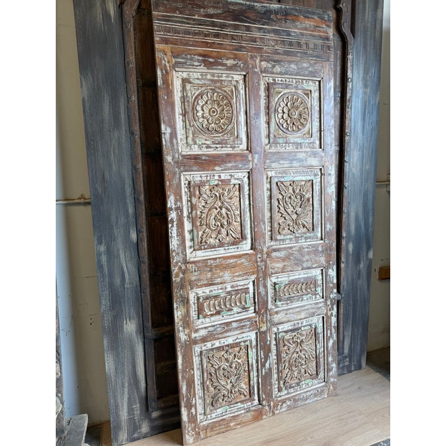 1920s Vintage Carved Barn Door | Rustic Distressed Statement Piece 80x35 For Sale - Image 5 of 10