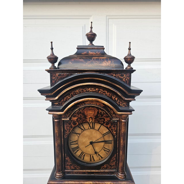 Wood 1990s Ethan Allen Chinoiserie Grandmother Floor Clock Asian Inspired Paint Decorated For Sale - Image 7 of 12