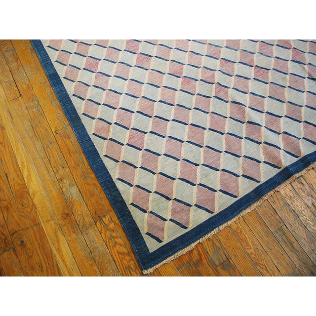 Early 20th Century Striking Raspberry Pink Diamond Pattern Dhurrie Style Antique Indian Cotton Rug For Sale - Image 5 of 5