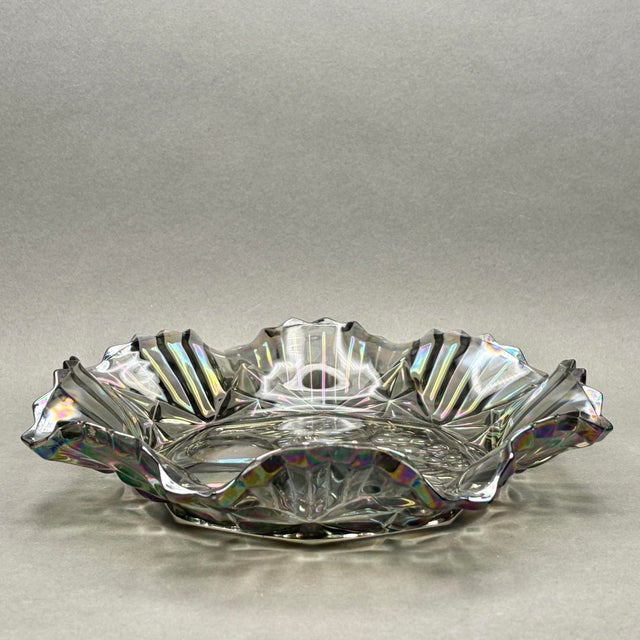 Mid 20th Century Vintage Federal Glass Smokey Gray “Pioneer” Carnival Glass Fruit Bowl For Sale - Image 5 of 8