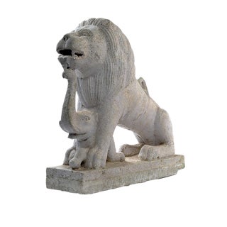 Statue of a Lion with a Small Elephant For Sale