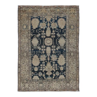 Antique Persian Malayer Rug in Blue and Beige With Floral Pattern - Rug & Kilim For Sale