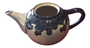 Vintage Mid-Century Gray & Blue Stoneware Teapot