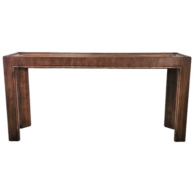 1970s Drexel Heritage Captiva Faux Bamboo Console Table With Glass Top 56" For Sale - Image 9 of 10