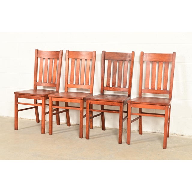 Brown Limbert Style Antique Mission Oak Arts & Crafts Dining Chairs, Set of Four For Sale - Image 8 of 8