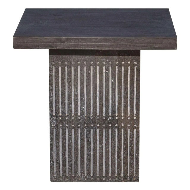 Far Pavilions Modern Ash Gray Rib Carved Solid Wood End Table | Carved Single Pedestal Side Table | Transitional Accent Table | Occasional Decorative For Sale - Image 4 of 4