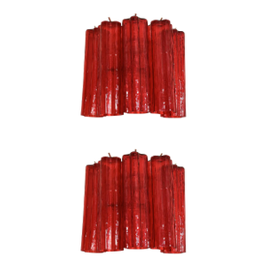 Set of Two Contemporary Red "Tronchi" Murano Style Glass Wall Sconces in Venini Style