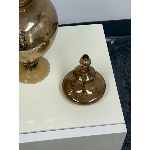 Antiqued Mercury Glass Lidded Urn For Sale - Image 11 of 12