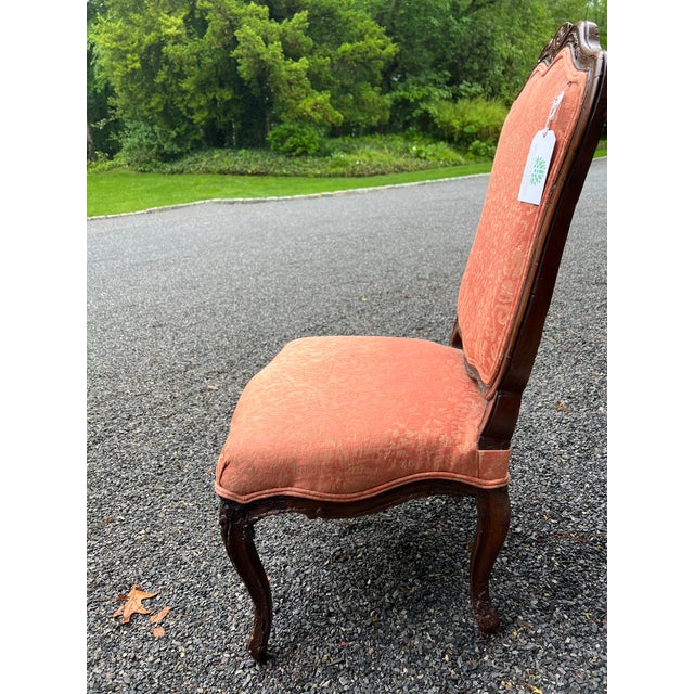 Petite French Slipper Chair With Silk Damask Upholstery For Sale - Image 9 of 9
