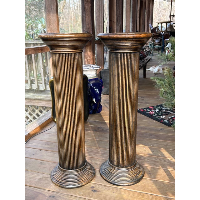 Mid 20th Century Italian Pencil Reed Pedestal Fluted Columns - A Pair For Sale - Image 5 of 6
