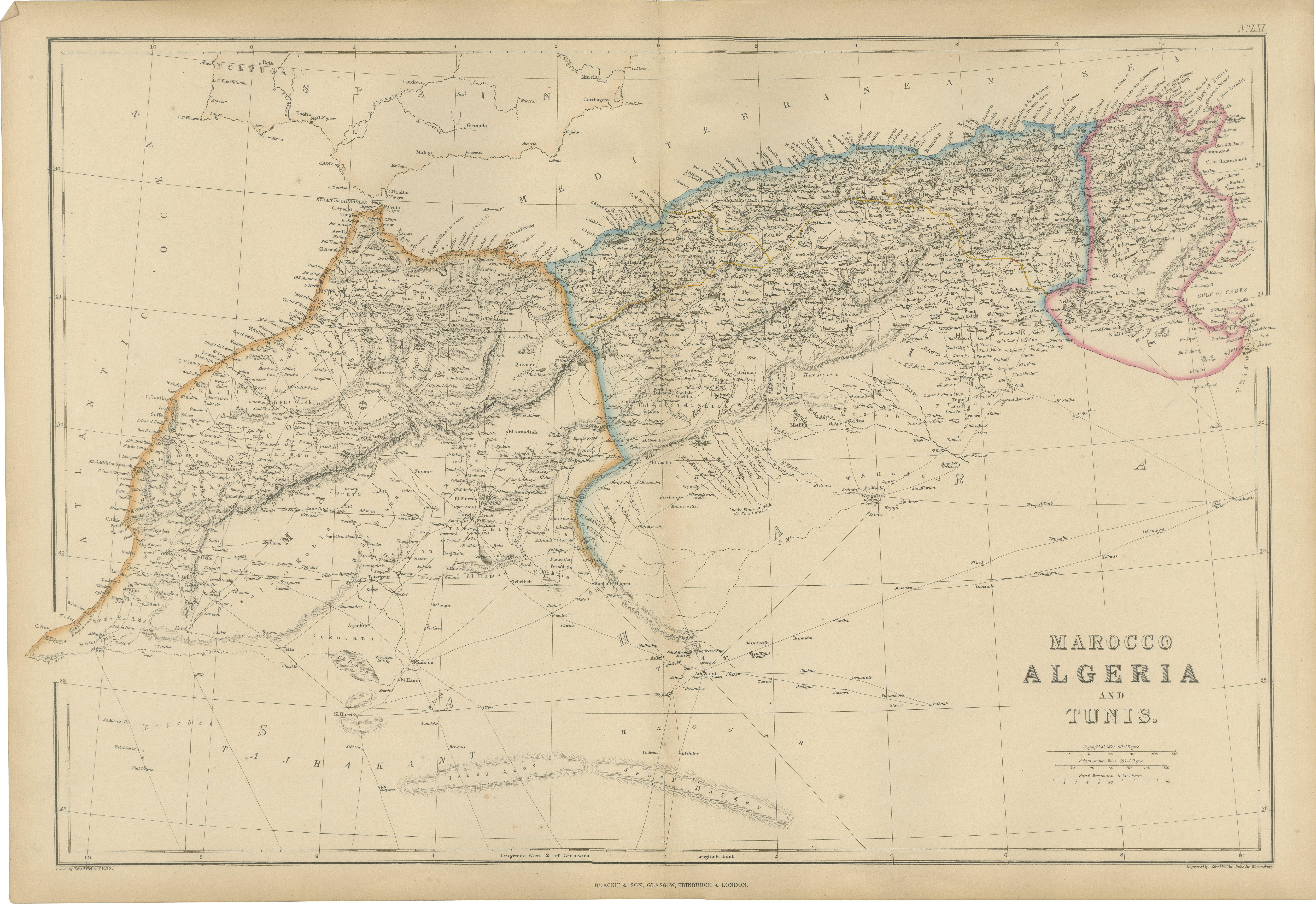 Antique North Africa Map, 1860s For Sale
