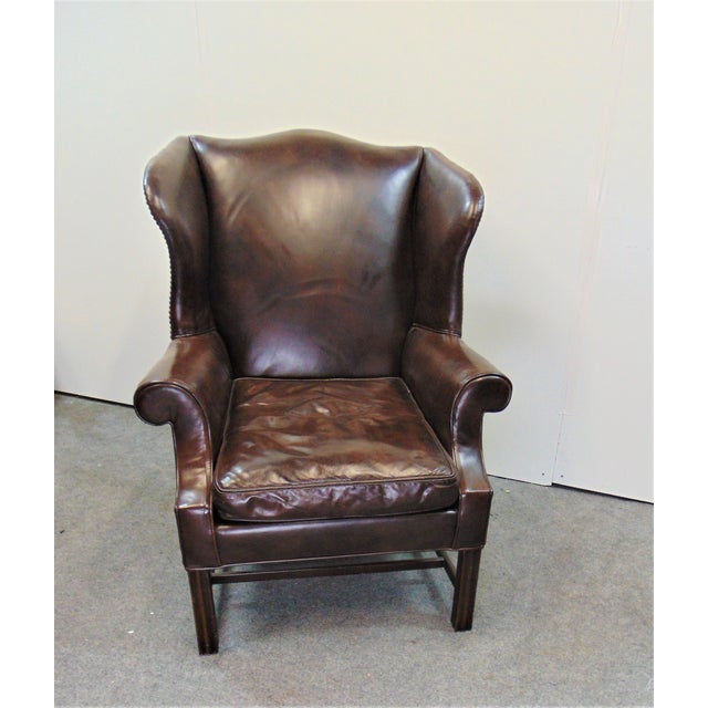 Chippendale Mahogany Brown Leather Wing Chair Chairish