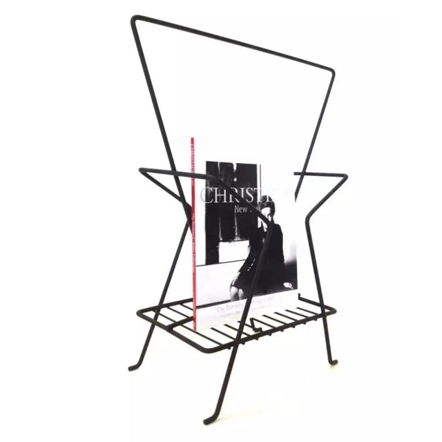 Metal Mid Century Modern 1950s Kitsch Magazine Rack Holder Wrought Iron Vintage Richard Galef Restored For Sale - Image 7 of 8