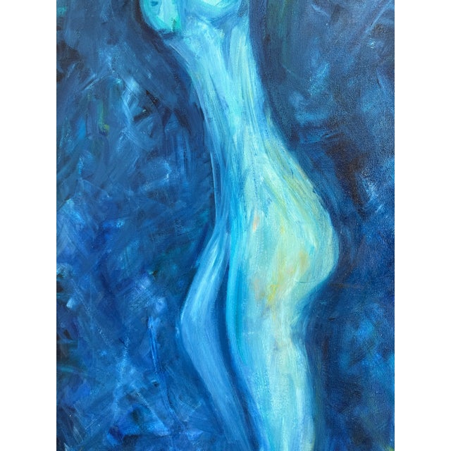 2000 - 2009 Oversized Blue Figural Female Nude Oil Painting, Signed M. Merritt 2004 For Sale - Image 5 of 6
