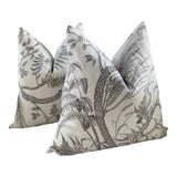 Brunschwig and Fils Bird and Thistle in Gray Pillows - a Pair For Sale